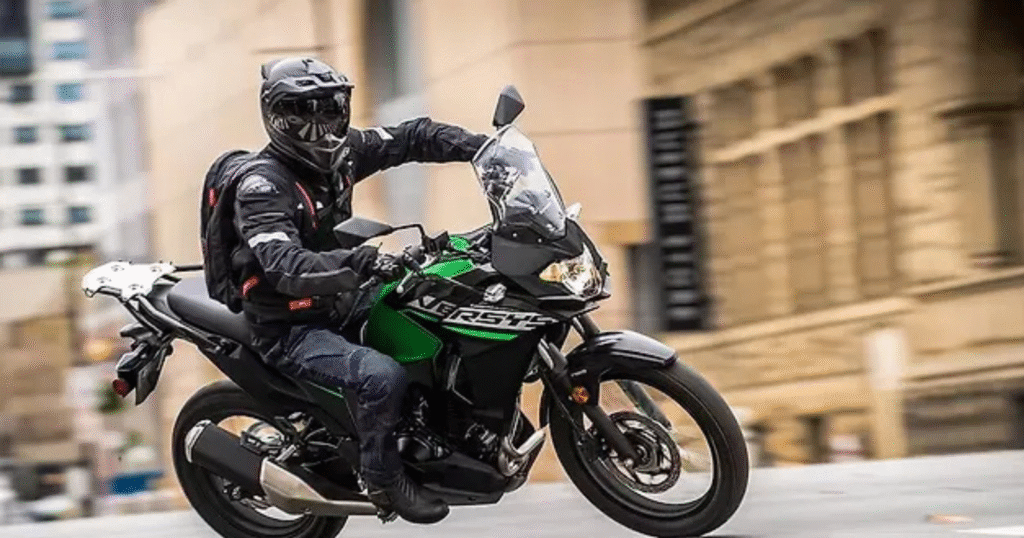 Side profile of the Kawasaki Versys X 300 highlighting its 296cc twin-cylinder engine