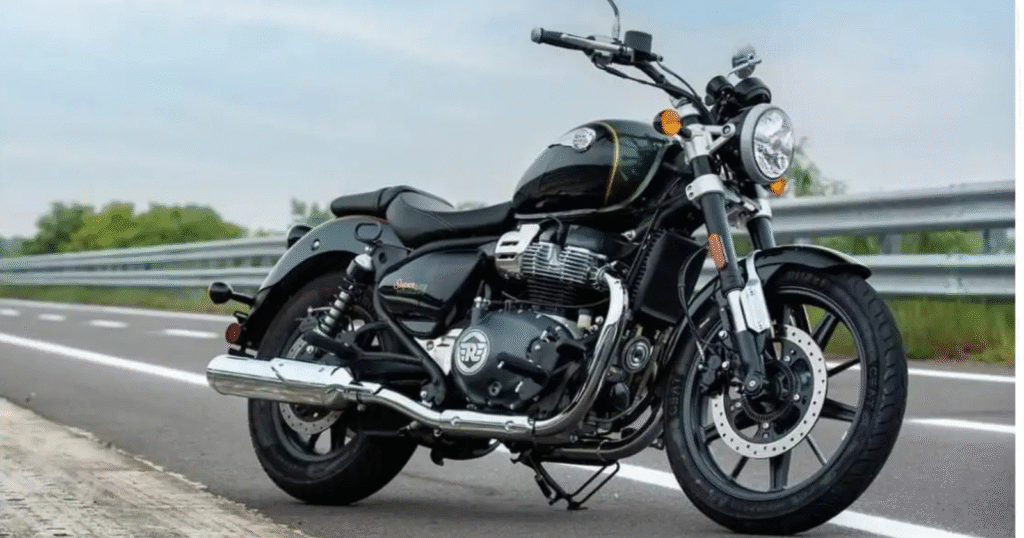 Handcrafted Royal Enfield Meteor 650 with stretched forks and vintage styling