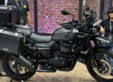 Close-up view of the 2025 Yezdi Adventure side profile with luggage