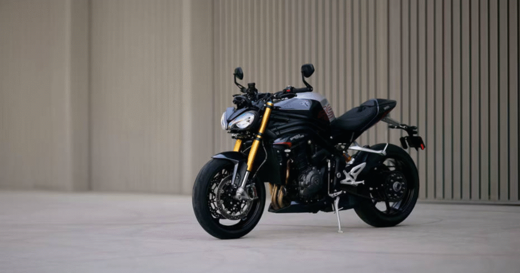 2025 Triumph Speed Triple 1200 RS naked parked on side stand