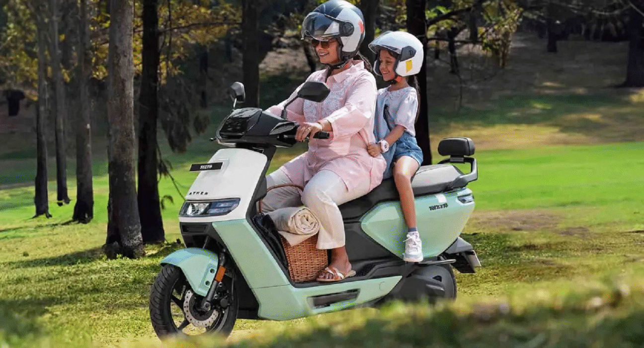 A lady rider drive ather with her child