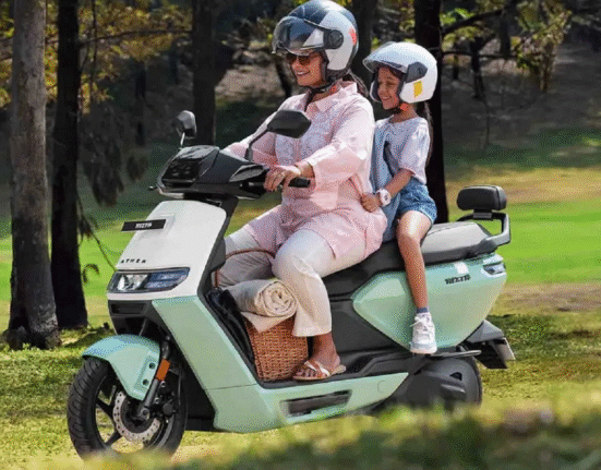 A lady rider drive ather with her child