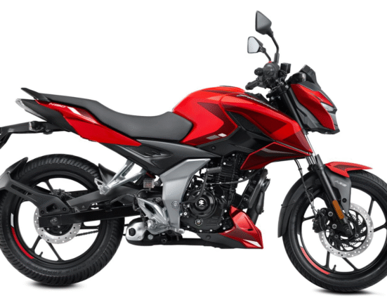 Bajaj Pulsar N150 at dealership in red color