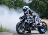 rider perform burnout with bmw 1300 r titan edition