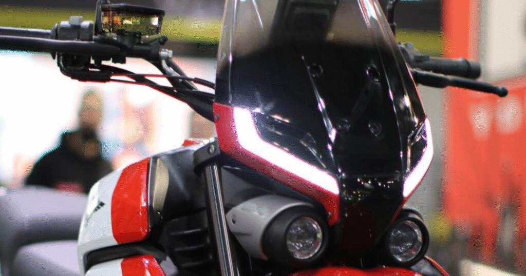Moto Morini Alltrhike 450 bug-eyed twin headlamp setup