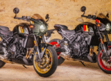 Suzuki GSX 8T and Suzuki GSX 8TT parked in garage