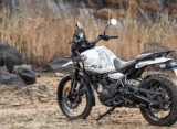 Royal Enfield Himalayan 450 with Tubeless Cross Spoke Wheels rear view