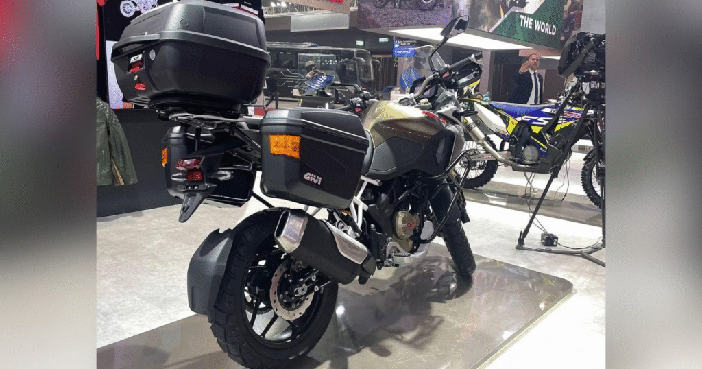 TVS RTX 300 Rear view side bags and exhaust close-up