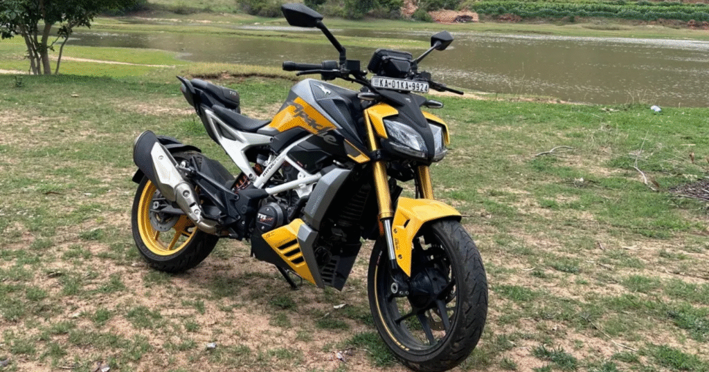 2025 tvs apache rtr 310 parked on ground