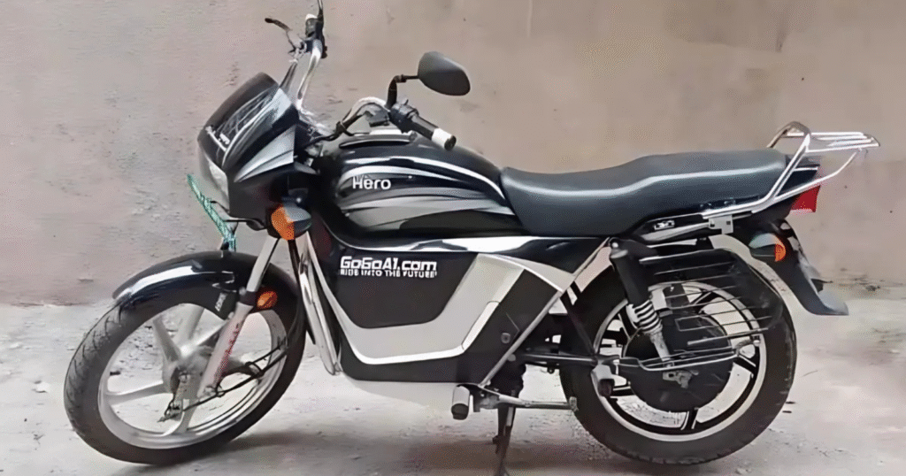 Side profile of Hero Splendor electric bike 2025 with alloy wheels and sleek body