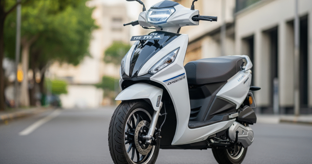 Front view of TVS Orbiter electric scooter