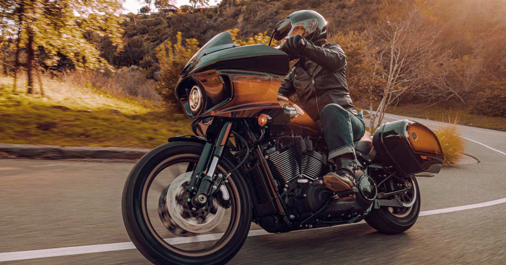 Harley-Davidson rider speeding on highway