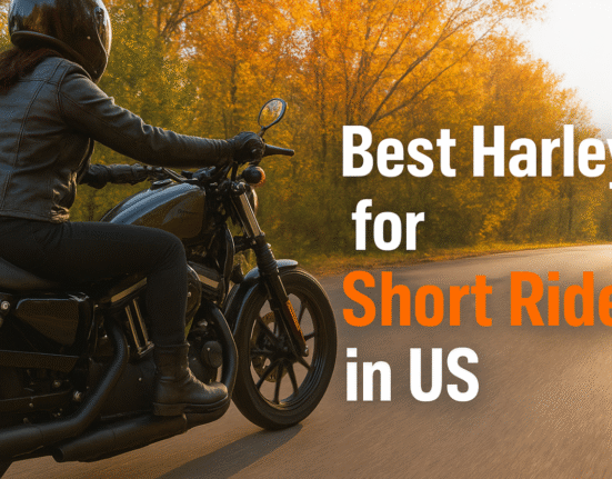 arley-Davidson rider on open highway with bold banner text highlighting affordable 2025 models in the U.S.