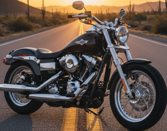 Front angle of Harley Davidson Softail Slim on U.S. highway