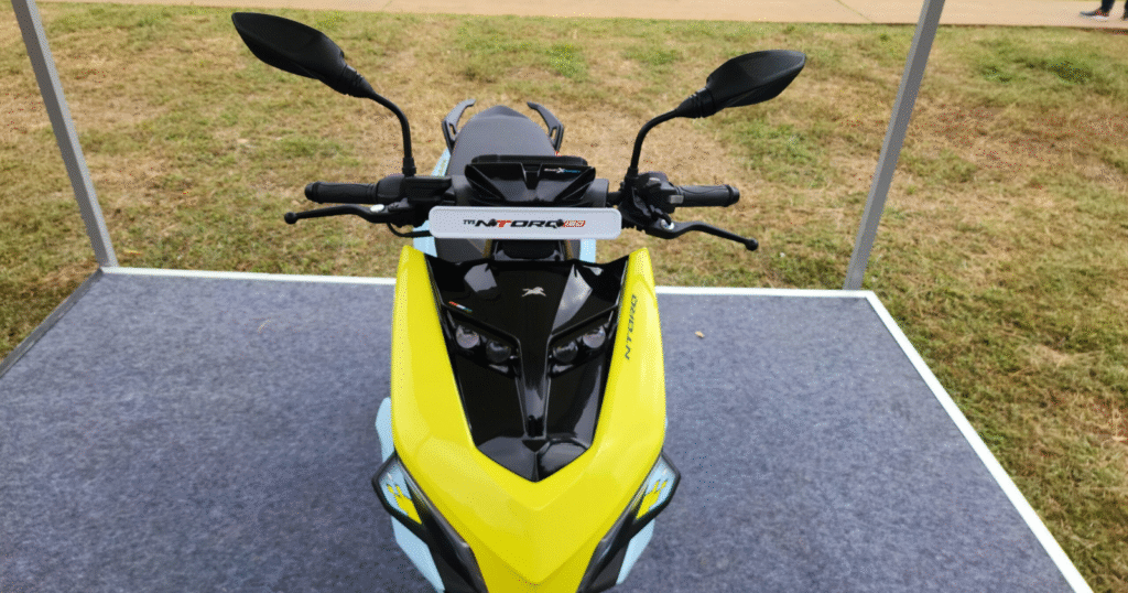 Front view of TVS Ntorq 150 scooter with LED headlights