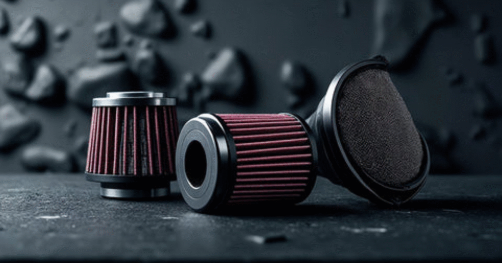 Clogged motorcycle air filter reducing airflow and engine power