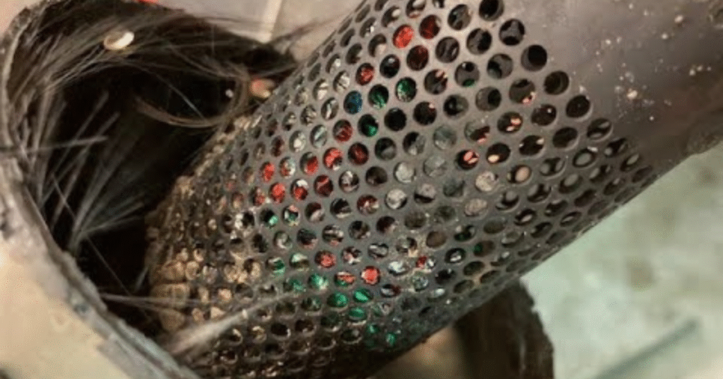 Clogged motorcycle exhaust muffler restricting airflow and engine power