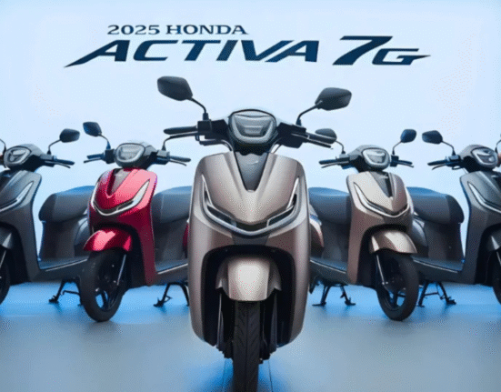 Honda Activa 7G 2025 at Showroom with bold banner text highlighting Honda Activa 7G 2025