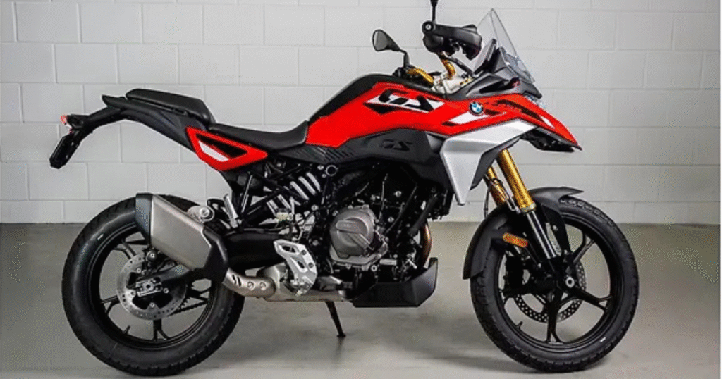 BMW F 450 GS in striking Racing Red colour showcasing adventure styling and premium design details