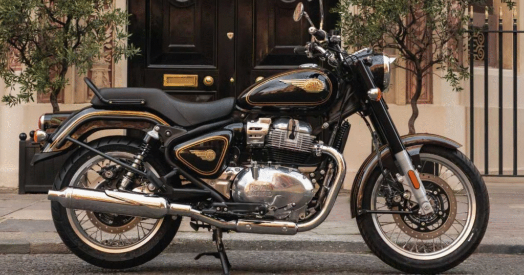 Royal Enfield Bullet 650 Cannon Black right-side view showing chrome elements and classic design.