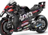 Side profile of the Aprilia RS-GP26 MotoGP bike revealing chassis layout, exhaust system, and rear aerodynamic elements