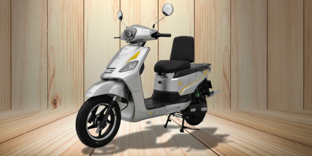 Facelifted Zelio Logix cargo e-scooter parked, highlighting utility-focused design