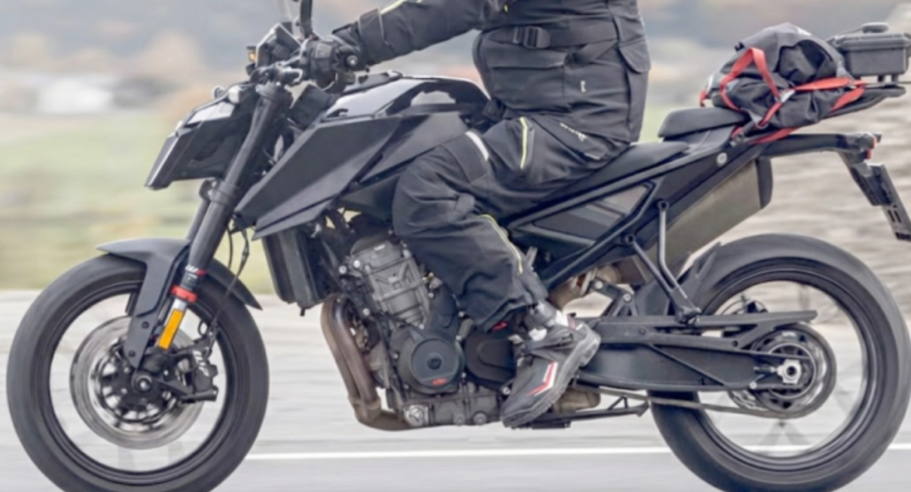 Next-generation KTM 790 Duke test mule seen during European road testing, showing revised body panels and sub-frame.