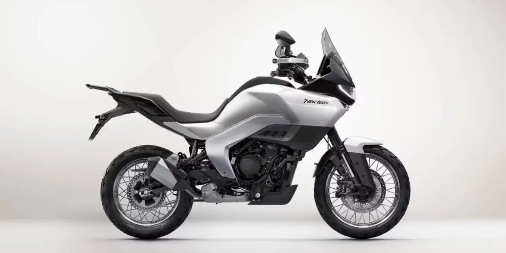 Norton Atlas ADV side view highlighting muscular tank extensions and alloy wheels