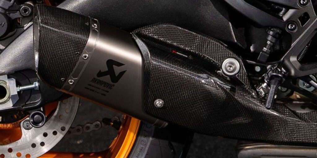 Akrapovic slip-on exhaust on Suzuki Katana Limited Edition with carbon fiber heat shield